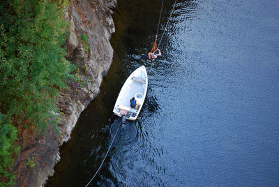 High angle view of boat on river