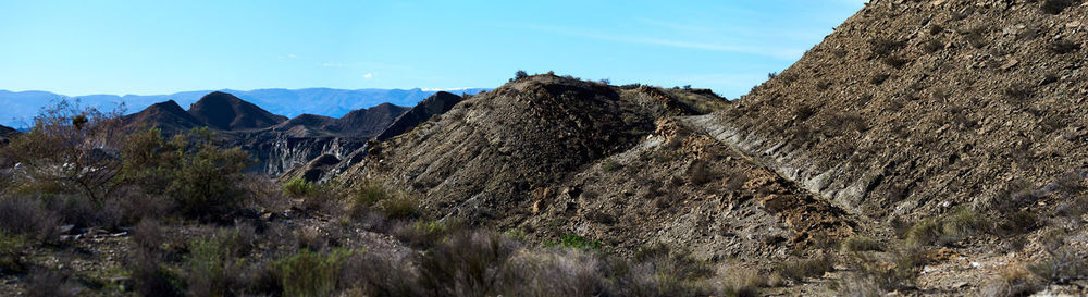 Panoramic view of mountains against sky