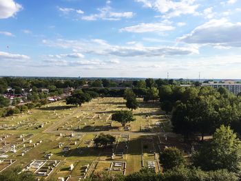 High angle view of cityscape against sky