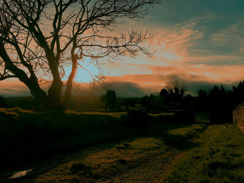 Scenic view of landscape against sky at sunset