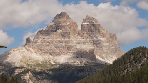 View of rock formations against cloudy sky