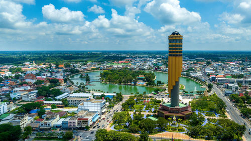 High angle view of townscape against sky