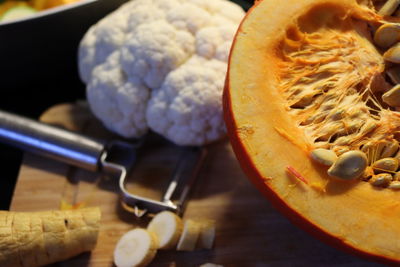 High angle view of vegetable on table