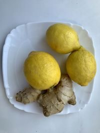 High angle view of fruits in plate