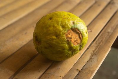 High angle view of apple on table