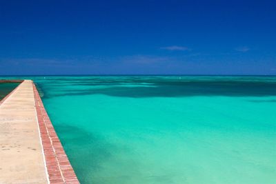 Scenic view of sea against blue sky