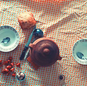 High angle view of drink on table