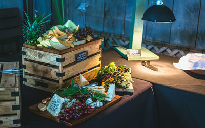 High angle view of food on seat in illuminated room
