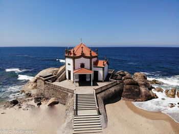 Aerial view of chapel senhor da pedra - miramar - portugal