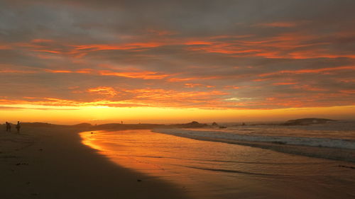 Scenic view of beach against sky during sunset