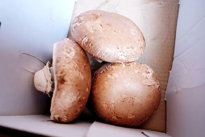 High angle view of bread in container on table