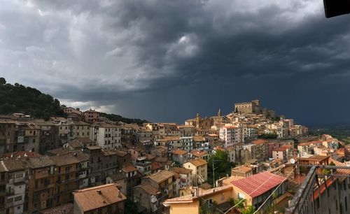 High angle view of townscape against sky