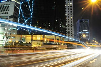 Light trails on city street at night