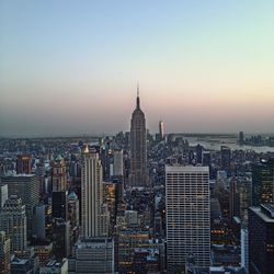 City skyline at sunset