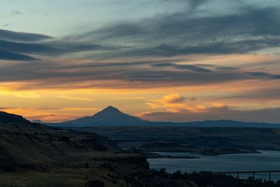 Scenic view of landscape against sky during sunset