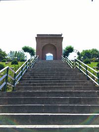 Low angle view of staircase against clear sky