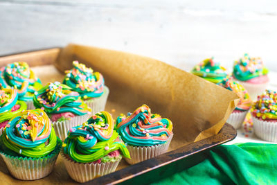 Close-up of cupcakes on table
