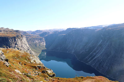 Scenic view of mountains against clear sky