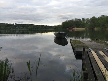 Scenic view of lake against cloudy sky