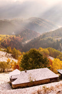 Scenic view of mountains against sky during autumn