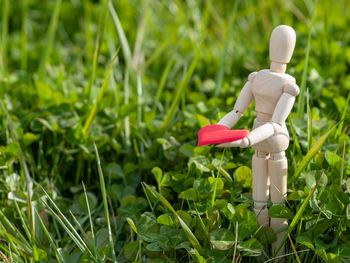 Close-up of stuffed toy on field