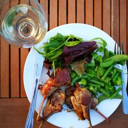 High angle view of food in plate on table