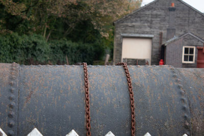 Close-up of old roof outside building