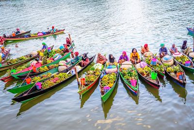 Multi colored boats in water