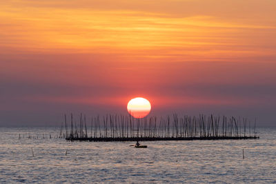 Scenic view of sea against orange sky