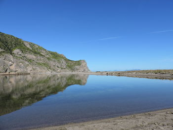 Scenic view of lake against blue sky