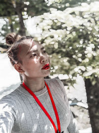 Portrait of young woman in winter