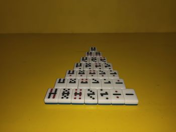 High angle view of piano on table