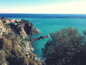 Scenic view of sea against clear sky