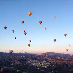 Hot air balloons flying in sky