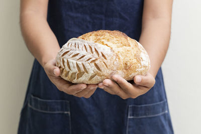 A loaf of freshly baked sourdough bread.