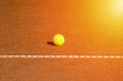 High angle view of tennis ball on field