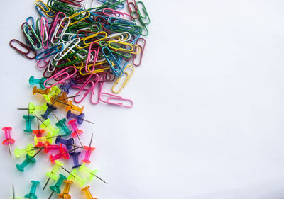 High angle view of decoration on table against white background