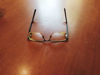 High angle view of eyeglasses on table