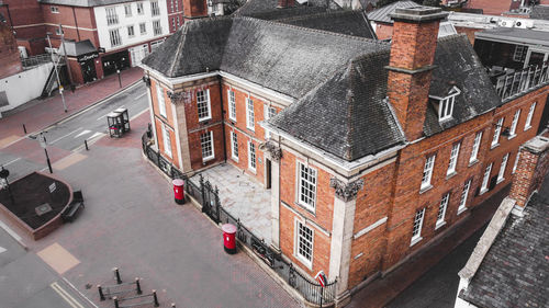 High angle view of buildings in city