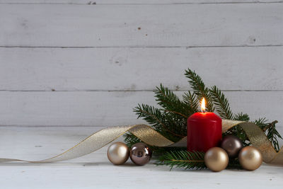 Close-up of christmas decorations on table