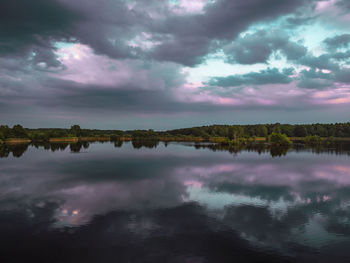 Scenic view of lake against sky during sunset