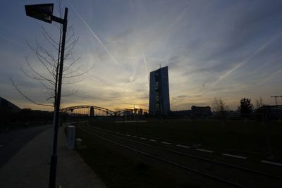 Railroad tracks at sunset