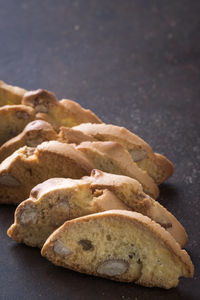 Close-up of bread slices on table