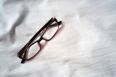 High angle view of eyeglasses on table