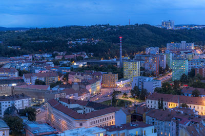 High angle shot of illuminated buildings in city