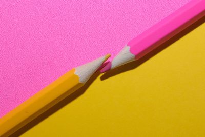 High angle view of colored pencils on table