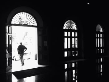 View of people walking on tiled floor