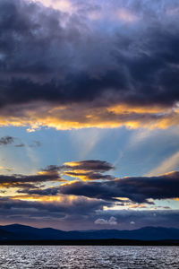 Scenic view of sea against dramatic sky