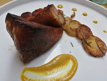 High angle view of fish served in plate