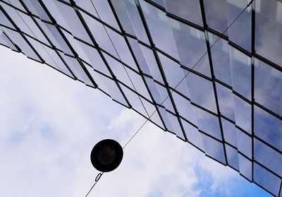 Low angle view of power lines against cloudy sky